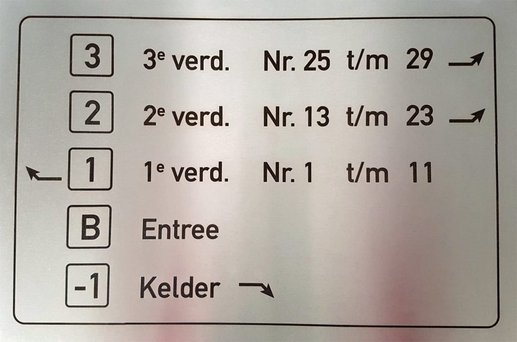 Bord met aanduidingen etages