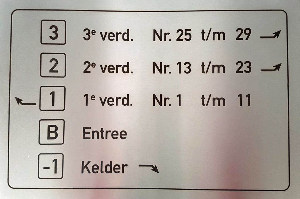 Bord met aanduidingen etages