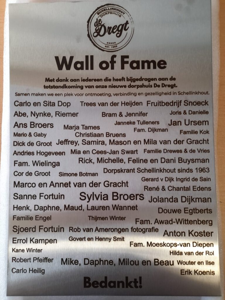 Wall of fame gelaserd op RVS plaat